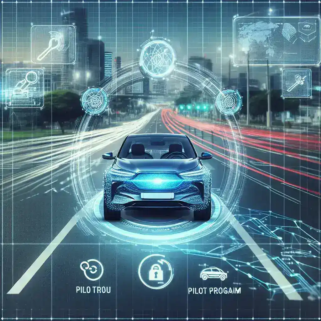 "Piloto de coches conectados de La DGT con señalización digital en carretera, mostrando tecnología innovadora para mejorar la seguridad vial y la comunicación entre vehículos."